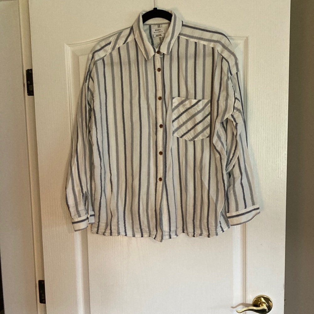 L.L. Bean White and Blue Casual Button Down Shirt